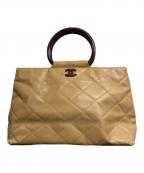 CHANELシャネル）の古着「ウッドハンドル ココマーク ハンドバッグ」｜ベージュ