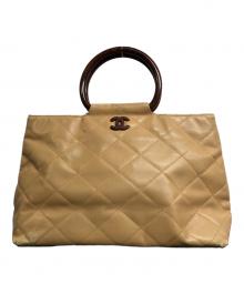 CHANEL（シャネル）の古着「ウッドハンドル ココマーク ハンドバッグ」｜ベージュ