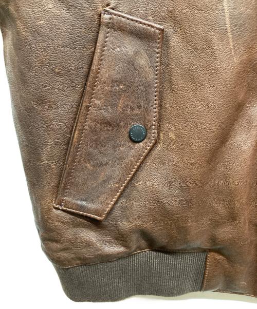 COLE HAAN（コールハーン）COLE HAAN (コールハーン) ボンバー ジャケット イン ビンテージ エフェクト レザー ブラウン サイズ:Mの古着・服飾アイテム