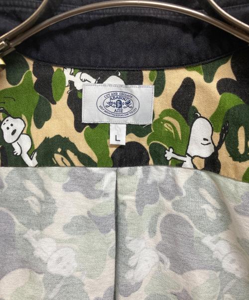 A BATHING APE（ア ベイシング エイプ）A BATHING APE (ア ベイシング エイプ) PEANUTS (ピーナッツ) ワンポイントABCカモオックスフォードBDシャツ グリーン サイズ:Lの古着・服飾アイテム