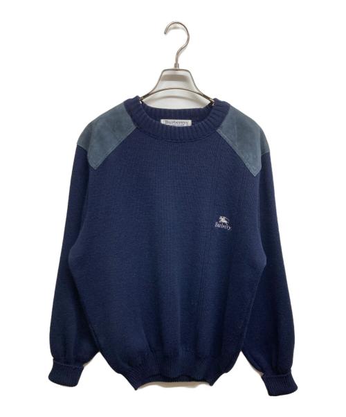 Burberry's（バーバリー）Burberry's (バーバリーズ) エルボーパッチ付 ウールニット ネイビー サイズ:42の古着・服飾アイテム