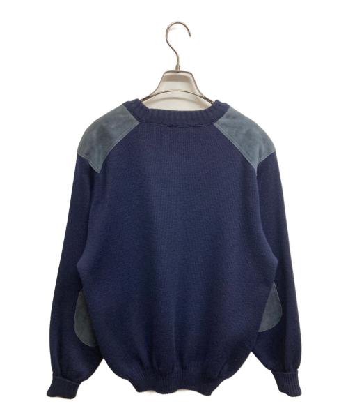 Burberry's（バーバリー）Burberry's (バーバリーズ) エルボーパッチ付 ウールニット ネイビー サイズ:42の古着・服飾アイテム