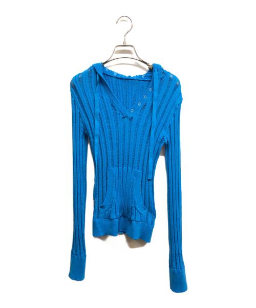 BEEDEN（ビーデン）BEEDEN (ビーデン) SHEER STRIPE HOODIE TOP ブルー サイズ:Freeの古着・服飾アイテム