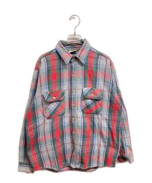 FIVE BROTHER（ファイブブラザー）FIVE BROTHER (ファイブブラザー) 90ｓヘビーネルシャツ グレー×レッド サイズ:Lの古着・服飾アイテム