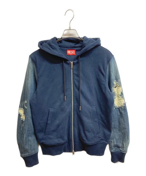DIESEL（ディーゼル）DIESEL (ディーゼル) デニム切替ジップパーカー ネイビー サイズ:Mの古着・服飾アイテム