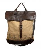 RRLダブルアールエル）の古着「レザーキャンバスショルダーバッグ」｜ベージュ×ブラウン