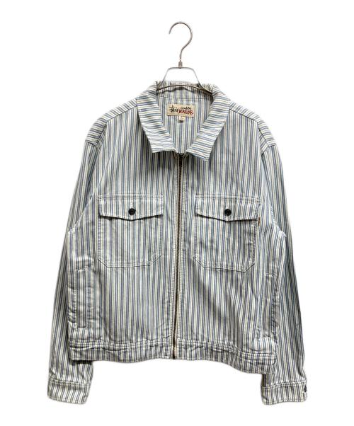 stussy（ステューシー）stussy (ステューシー) Stripe Garage JACKET ブルー×ホワイト サイズ:Lの古着・服飾アイテム