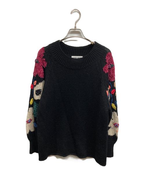 BEARDSLEY（ビアズリー）BEARDSLEY (ビアズリー) 袖ジャガードニット ブラック サイズ:Freeの古着・服飾アイテム