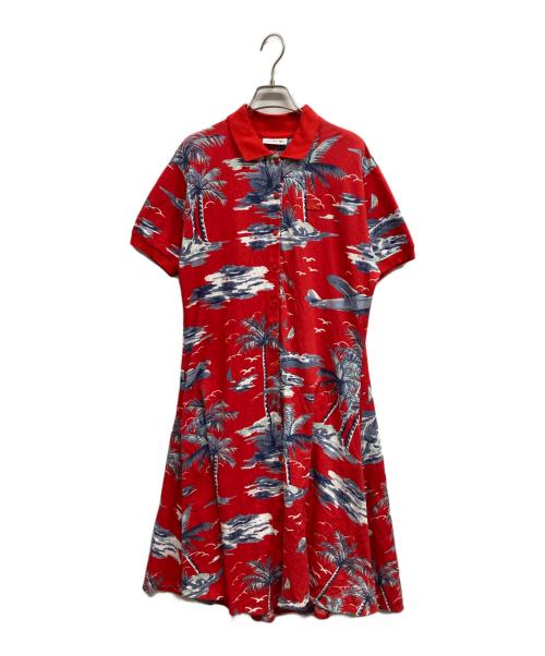 LACOSTE（ラコステ）LACOSTE (ラコステ) トロピカルテキスタイル鹿の子地シャツワンピース レッド サイズ:36の古着・服飾アイテム