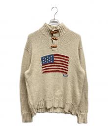 POLO RALPH LAUREN（ポロ・ラルフローレン）の古着「星条旗ショールカラーニット」｜ベージュ