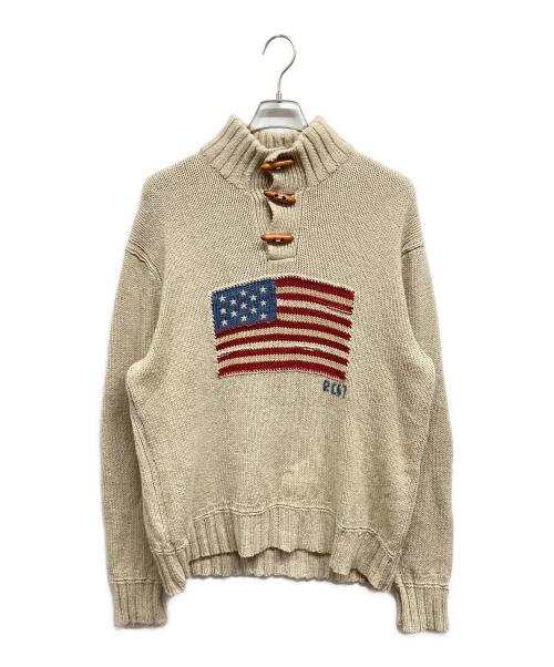 POLO RALPH LAUREN（ポロ・ラルフローレン）POLO RALPH LAUREN (ポロ・ラルフローレン) 星条旗ショールカラーニット ベージュ サイズ:Lの古着・服飾アイテム