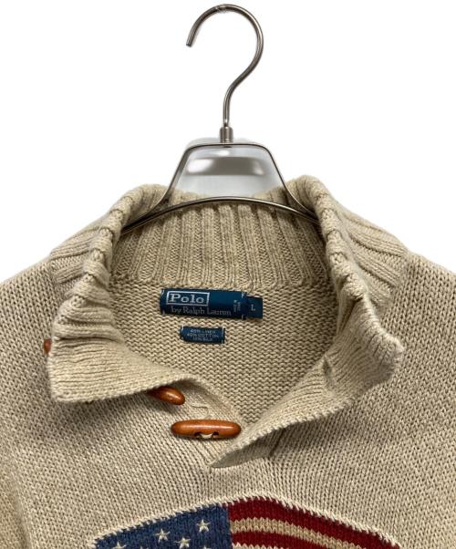 POLO RALPH LAUREN（ポロ・ラルフローレン）POLO RALPH LAUREN (ポロ・ラルフローレン) 星条旗ショールカラーニット ベージュ サイズ:Lの古着・服飾アイテム