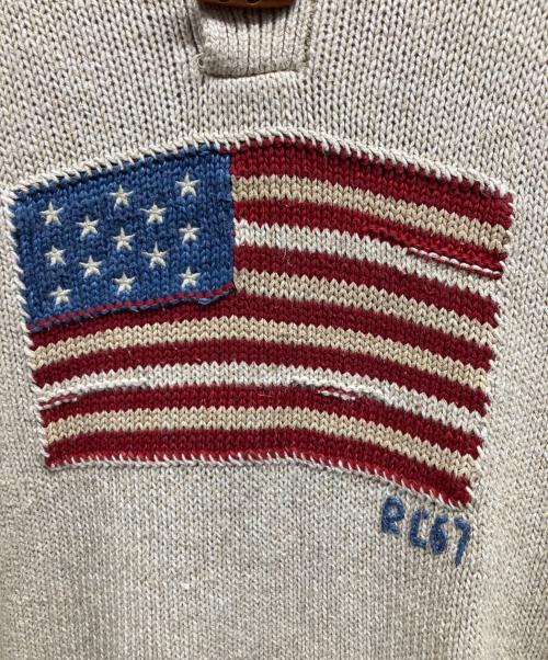 POLO RALPH LAUREN（ポロ・ラルフローレン）POLO RALPH LAUREN (ポロ・ラルフローレン) 星条旗ショールカラーニット ベージュ サイズ:Lの古着・服飾アイテム