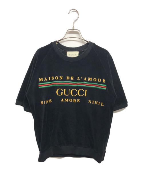 GUCCI（グッチ）GUCCI (グッチ) ベロアロゴTシャツ ブラック サイズ:XSの古着・服飾アイテム