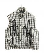 MAISON SPECIALメゾンスペシャル）の古着「チェックリボンバファーブルゾン(ベストのみ)」｜ホワイト×ブラック