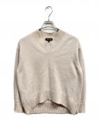 DRAWERドゥロワー）の古着「7G天竺編みVネックプルオーバーニット」｜ベージュ