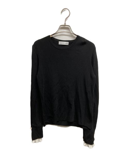 Aveniretoile（アベニールエトワール）Aveniretoile (アベニールエトワール) プリーツカフスパールボタン長袖ニット ブラック サイズ:36の古着・服飾アイテム