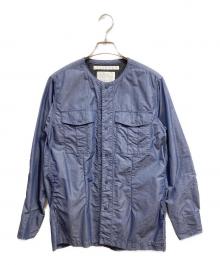 WHITE MOUNTAINEERING（ホワイトマウンテ二アニング）の古着「CHAMBRAY NO COLLAR BIG POCKET SHIRT」｜ネイビー