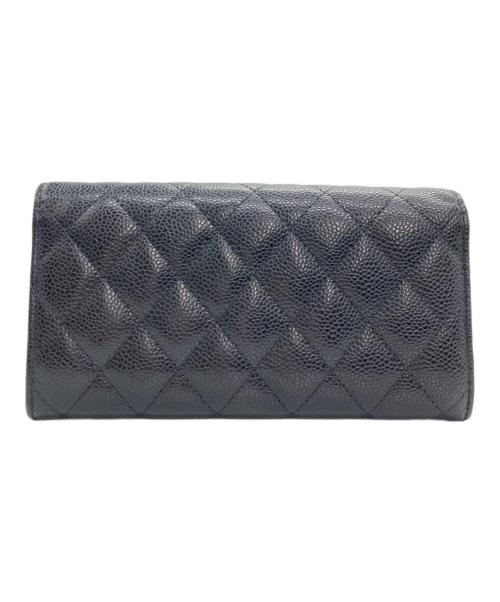 CHANEL（シャネル）CHANEL (シャネル) マトラッセキャビアスキンクラシックロングフラップウォレット ブラックの古着・服飾アイテム