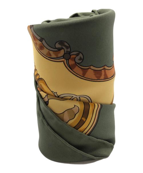 HERMES（エルメス）HERMES (エルメス) copeaux シルクスカーフ ベージュ×カーキの古着・服飾アイテム