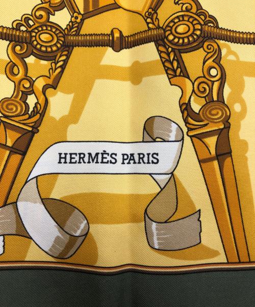 HERMES（エルメス）HERMES (エルメス) copeaux シルクスカーフ ベージュ×カーキの古着・服飾アイテム