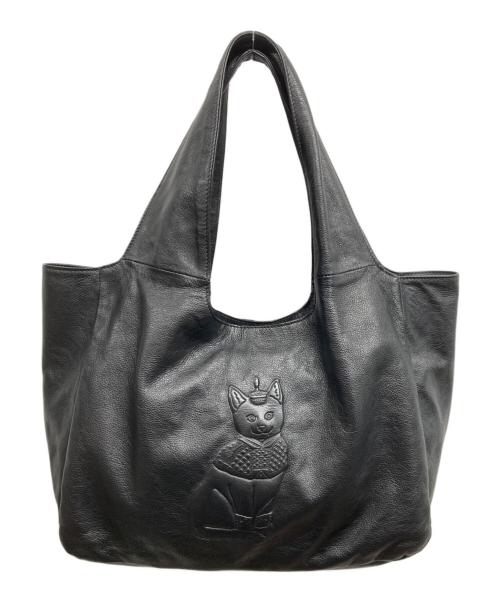 ear PAPILLONNER（イアパピヨネ）ear PAPILLONNER (イアパピヨネ) 猫デザインレザートートバッグ ブラックの古着・服飾アイテム