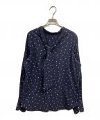 LOEFFロエフ）の古着「ドット バックリボン ハイネックブラウス」｜ネイビー