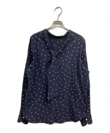 LOEFF（ロエフ）の古着「ドット バックリボン ハイネックブラウス」｜ネイビー