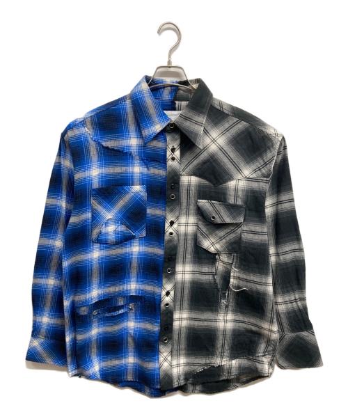 RAFU（ラフ）RAFU (ラフ) Remake shirt ブルー×ブラック サイズ:Mの古着・服飾アイテム