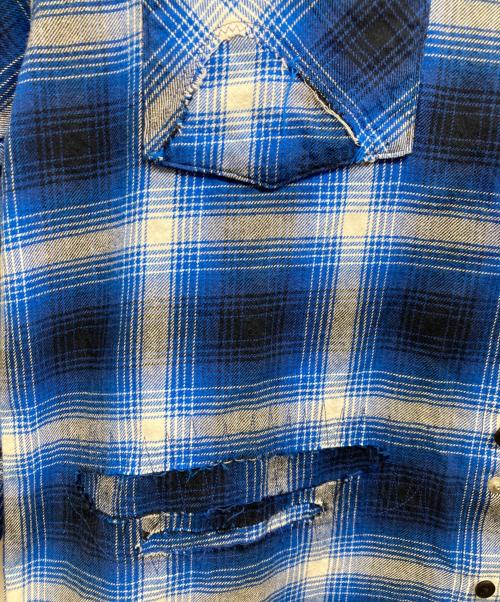 RAFU（ラフ）RAFU (ラフ) Remake shirt ブルー×ブラック サイズ:Mの古着・服飾アイテム