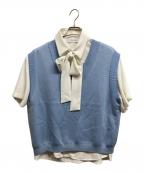 CULLNIクルニ）の古着「ニットレイヤードシャツ」｜ブルー