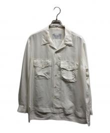 TOMORROW LAND（トゥモローランド）の古着「シルク オープンカラー ダブルポケット ロングスリーブシャツ」｜ホワイト