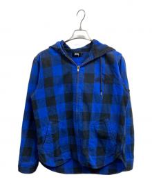 stussy（ステューシー）の古着「ブロックチェックジップパーカー」｜ブルー