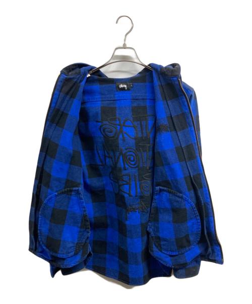 stussy（ステューシー）stussy (ステューシー) ブロックチェックジップパーカー ブルー サイズ:Lの古着・服飾アイテム