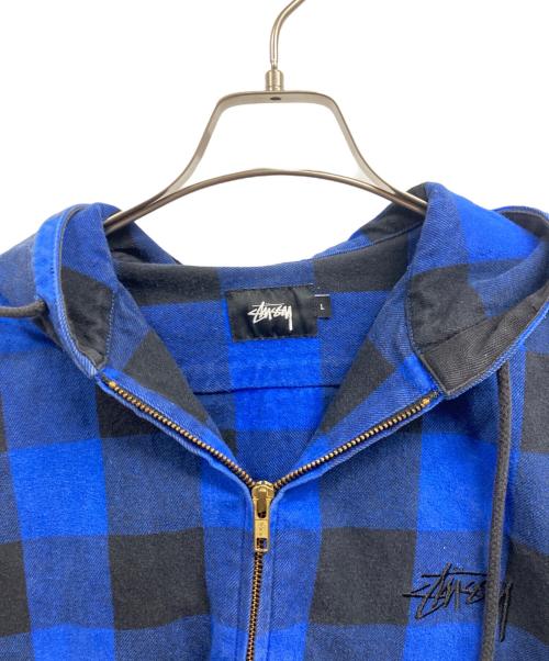 stussy（ステューシー）stussy (ステューシー) ブロックチェックジップパーカー ブルー サイズ:Lの古着・服飾アイテム