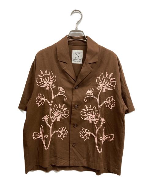 RNA（アールエヌエー）RNA (アールエヌエー) レーヨンリネンコットンエンブロイダリーシャツ ブラウン サイズ:Mの古着・服飾アイテム