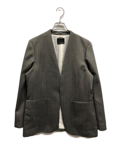 Conte（コンテ）Conte (コンテ) Stripe Herringbone No Collar JACKET ブラウン サイズ:ＦＲＥＥの古着・服飾アイテム