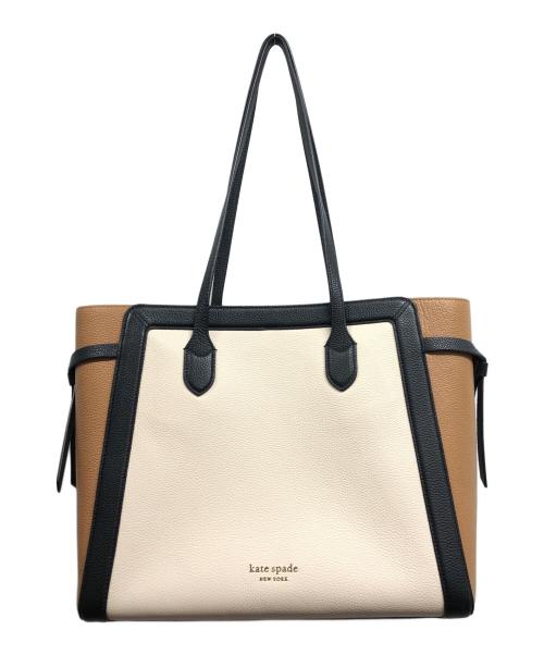 Kate Spade（ケイトスペード）Kate Spade (ケイトスペード) ノット カラーブロック ぺブル レザー ラージ トート ベージュの古着・服飾アイテム