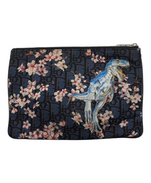 DIOR HOMME（ディオール オム）Dior Homme (ディオール オム) 空山基 (ソラヤマ ハジメ) トロッター柄クラッチバッグ ネイビーの古着・服飾アイテム
