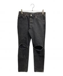 JOHN LAWRENCE SULLIVAN（ジョン ローレンス サリバン）の古着「BLEACHED DENIM KNEE HOLE PANTS」｜ブラック