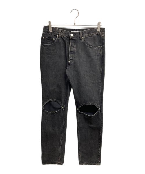 JOHN LAWRENCE SULLIVAN（ジョン ローレンス サリバン）JOHN LAWRENCE SULLIVAN (ジョン ローレンス サリバン) BLEACHED DENIM KNEE HOLE PANTS ブラック サイズ:48の古着・服飾アイテム