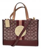 COACHコーチ）の古着「デンプシー キャリーオール シグネチャー ジャカード ウィズ ストライプ アンド コーチ パッチ」｜レッド