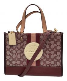 COACH（コーチ）の古着「デンプシー キャリーオール シグネチャー ジャカード ウィズ ストライプ アンド コーチ パッチ」｜レッド