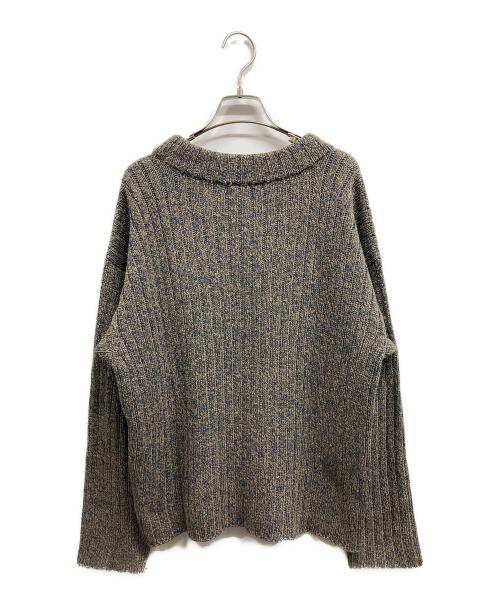 ISSEY MIYAKE（イッセイミヤケ）ISSEY MIYAKE (イッセイミヤケ) シルクウールクルーネックニット ベージュ×ネイビー サイズ:Mの古着・服飾アイテム