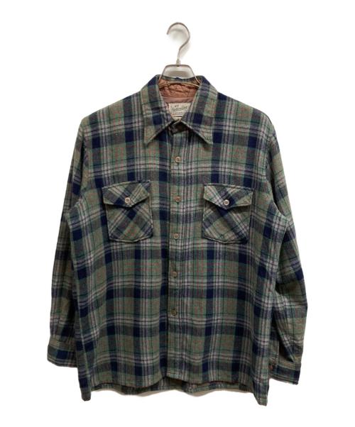 golden Line（ゴールデンライン）Golden Line (ゴールデンライン) 70s ウールチェックシャツ グリーン サイズ:Lの古着・服飾アイテム