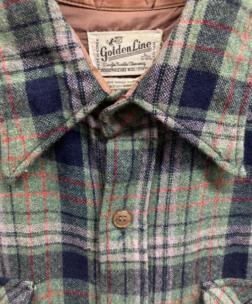 golden Line（ゴールデンライン）Golden Line (ゴールデンライン) 70s ウールチェックシャツ グリーン サイズ:Lの古着・服飾アイテム