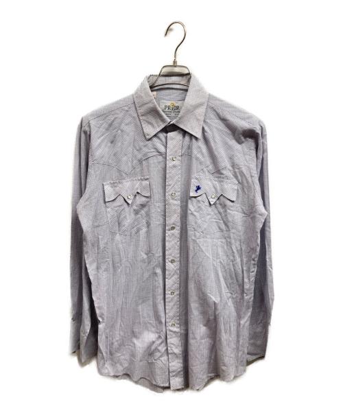 PRIOR（プリオール）PRIOR (プリオール) 70s チェックウエスタンシャツ ブルー サイズ:34の古着・服飾アイテム