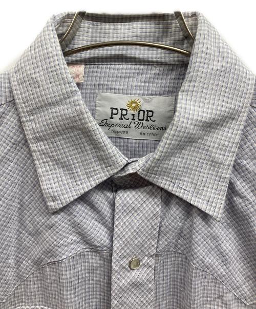 PRIOR（プリオール）PRIOR (プリオール) 70s チェックウエスタンシャツ ブルー サイズ:34の古着・服飾アイテム