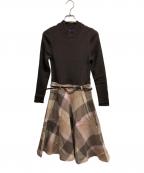 BLUE LABEL CRESTBRIDGEブルーレーベルクレストブリッジ）の古着「チェックニットワンピース」｜ブラウン