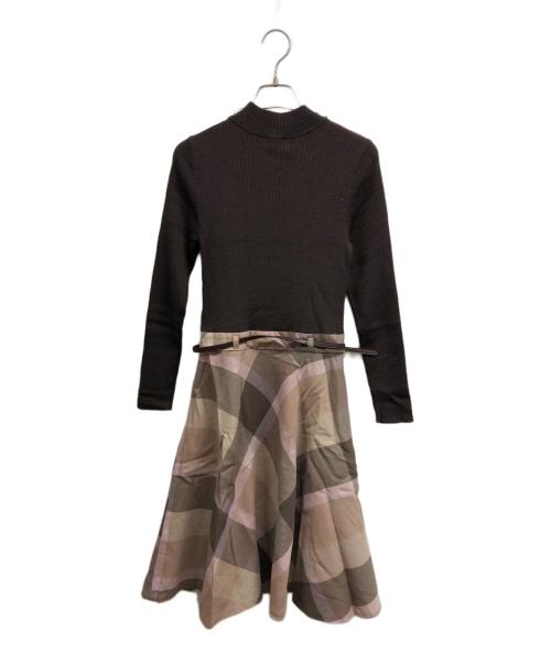 BLUE LABEL CRESTBRIDGE（ブルーレーベルクレストブリッジ）BLUE LABEL CRESTBRIDGE (ブルーレーベルクレストブリッジ) チェックニットワンピース ブラウン サイズ:38の古着・服飾アイテム